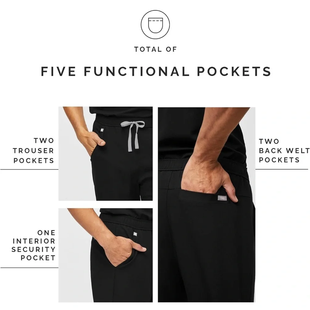 FIGS Men’s Jogger Scrub Pants Black Size S Durable Technology Medical Workwear.